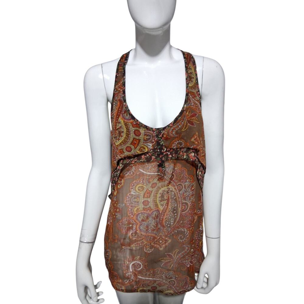 Y2K Retro Mossimo Women's size Large Paisley Floral Sheer Chiffon Racerback Top